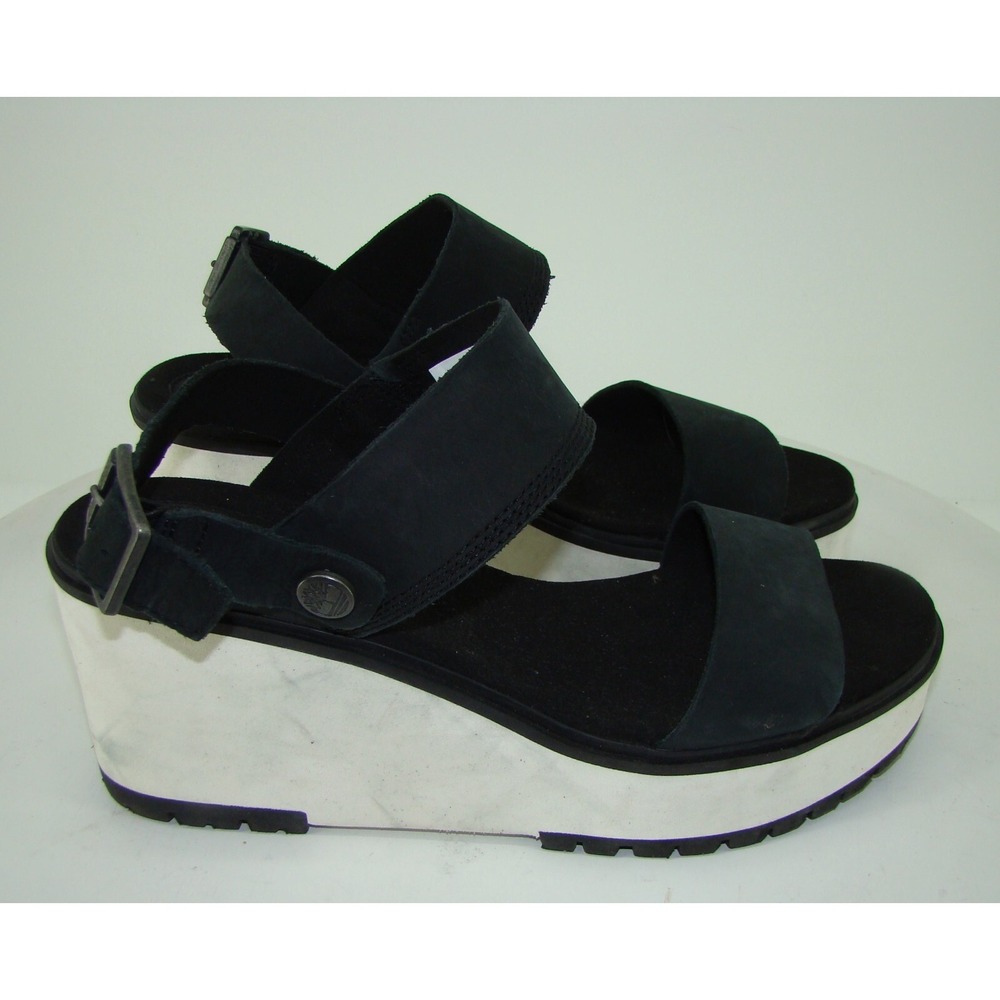 TIMBERLAND WOMENS BLACK WHITE KORALYN WEDGE PLATFORM SANDALS A26SF SIZE 10  C134